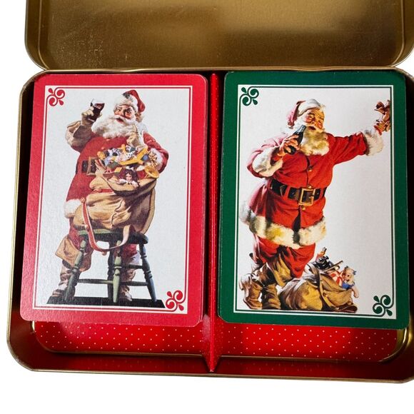 Vintage 1994 Coca Cola Coke Santa Tin Playing Cards Santa - 2 Complete Decks - Picture 4 of 10